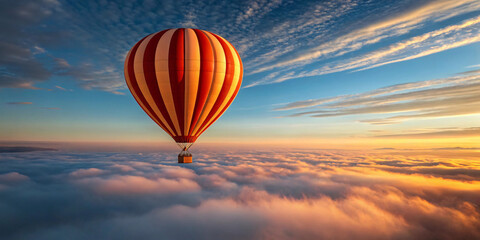 Obraz premium Hot Air Balloon Above Clouds at Sunrise with Aerial View