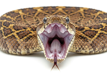 Fototapeta premium Close-up of a dangerous and seriously poisonous snake, mouth open, isolated on white background
