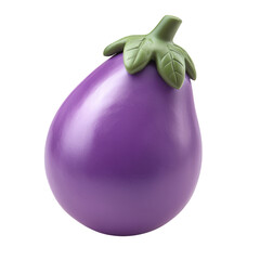 Realistic Purple Eggplant with Green Leaves on Transparent Background