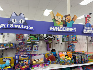 Fototapeta premium Roblox Pet Simulator and Minecraft merchandise aisle inside Target department store.