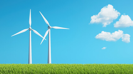 Fototapeta premium Renewable energy with wind turbines against blue sky