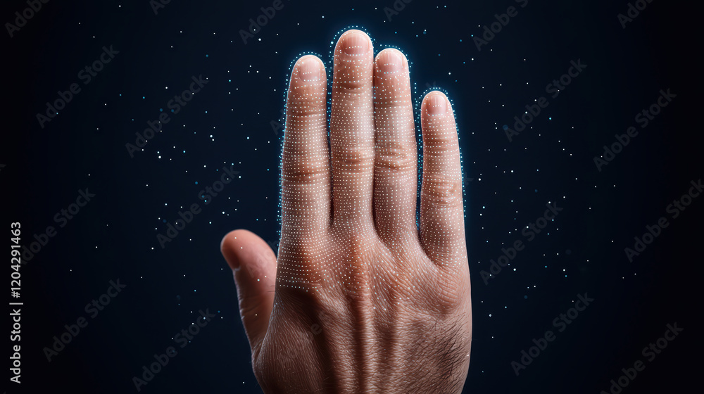 Poster digital hand gesture recognition with glowing particles