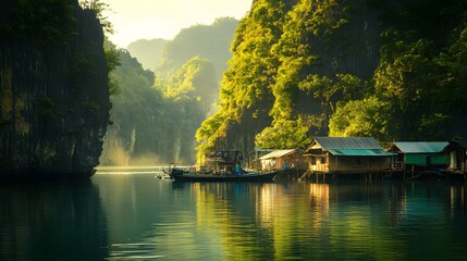 Obraz premium Floating Villages in Tranquil Waters