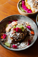 Chocolate pancakes with fresh fruit