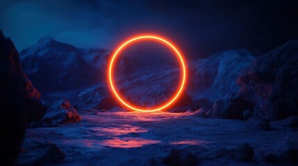 Fototapeta premium Mystical Neon Circle in a Frozen Mountain Landscape