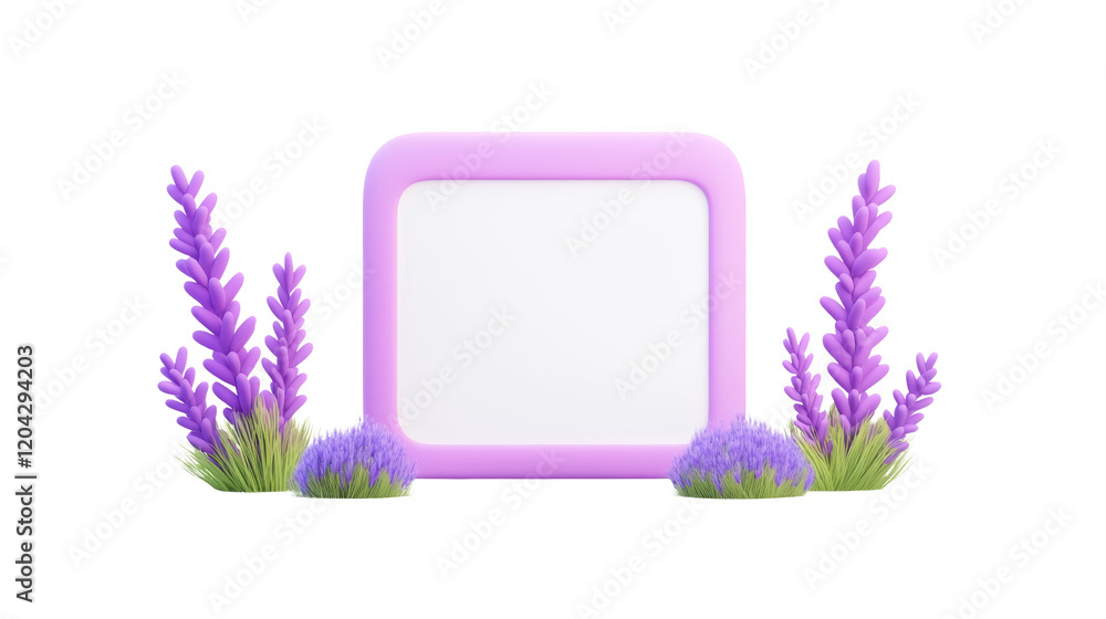 Poster a decorative frame surrounded by vibrant lavender flowers, creating an inviting and colorful display