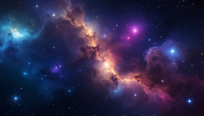 Naklejka premium Stunning Nebula Space Art Purple Gold Starscape Wallpaper