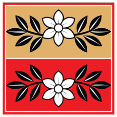 Elegant Floral Design with Black and White Flowers on Red and Yellow Background