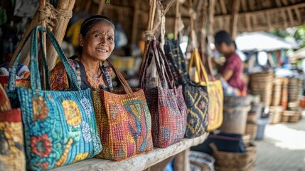 Fototapeta premium Handmade bags made by Sade village residents