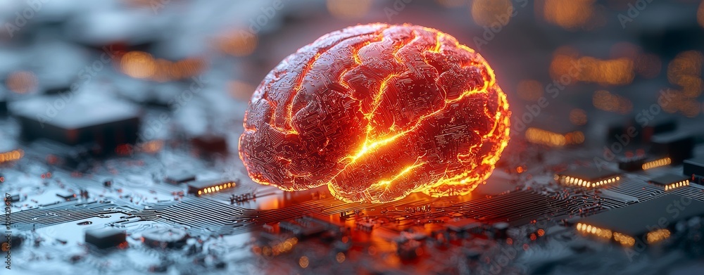 Poster self-improvement discipline concept. digital brain design with circuit components stands for stock t