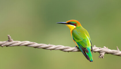 Obraz premium Vibrant Green Bee-eater Bird on Wire Stunning Nature Photo