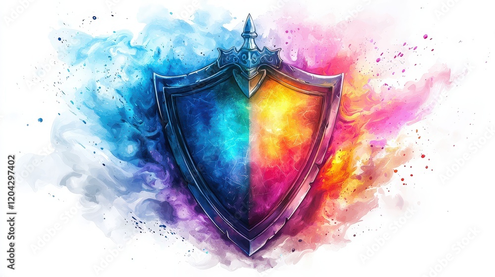 Aufkleber colorful medieval shield design with dynamic patterns and textures