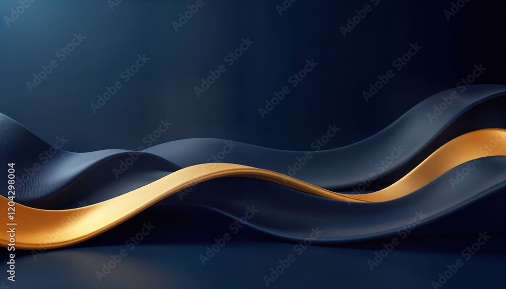 Poster Abstract design with flowing gold, navy blue waves. Luxurious, stylish background with dynamic curves. Modern, elegant design. Ornate pattern. Gold, navy blue colour combination. Vibrant, energetic