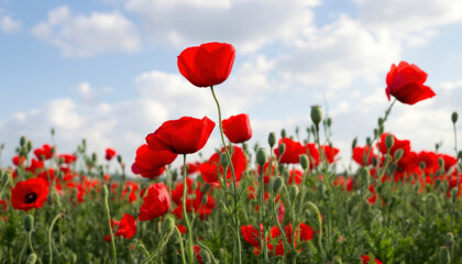 Obraz premium Vibrant Red Poppy Field Under a Sunny Sky