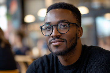 A man with glasses is smiling at the camera. Generative Ai.