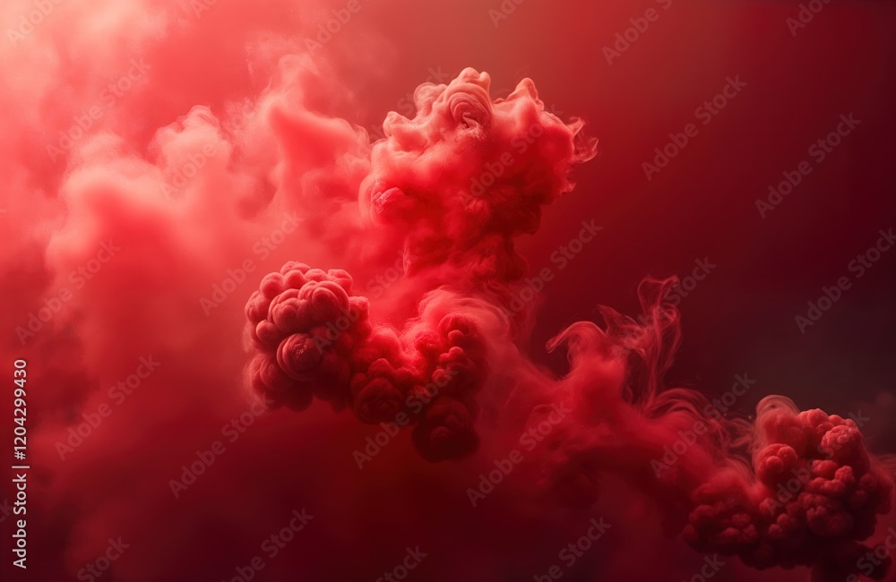 Poster red smoke cloud swirls, flows in red background. abstract dynamic red, pink color explosion. creativ