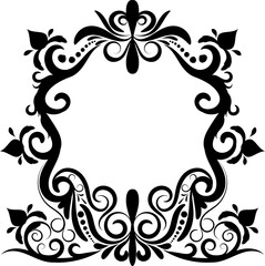 Ornate black vintage floral frame with intricate swirls and decorative patterns, perfect for invitations, certificates, and decorative designs.