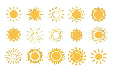 Sunshine Icon Set Summer Bright Yellow Sunburst Design Elements