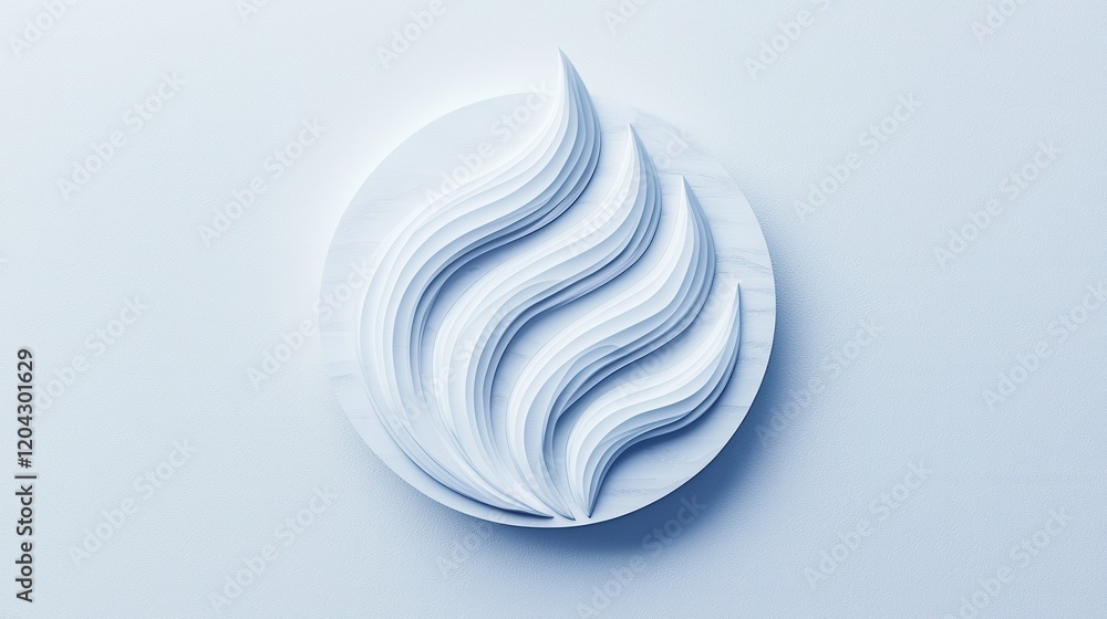 Poster minimalist curved design displayed on white background close-up frontal shot emphasizing soft shadow