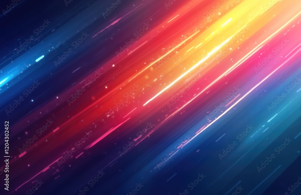 Poster Colorful abstract design background with diagonal stripes of vibrant colors. Dynamic motion effect. Gradient effect combines bright reds yellows, blues. Modern, energetic visual. Creative colorful