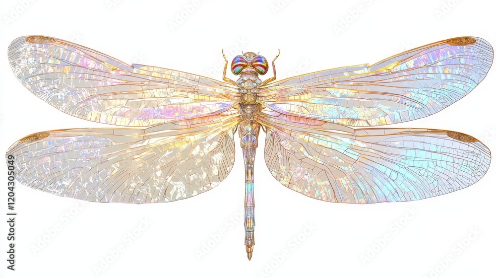 Poster iridescent dragonfly design with delicate wings and unique shape