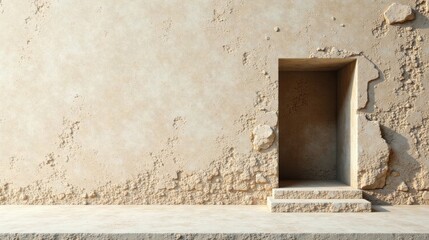 A Recessed Architectural Niche in a Weathered Textured Wall with Steps