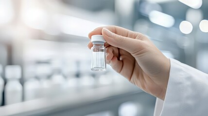 Pharmaceutical worker checking medicine bottle quality during manufacturing process on sterile production line conveyor