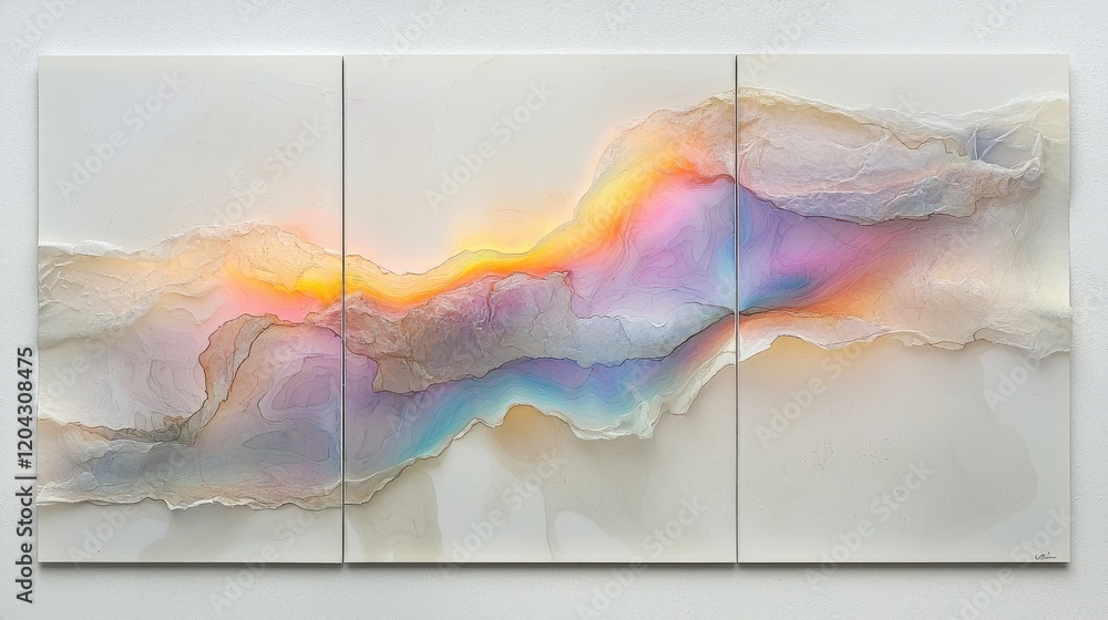 Poster abstract art composition with soft colors and ethereal fluid shapes on white background