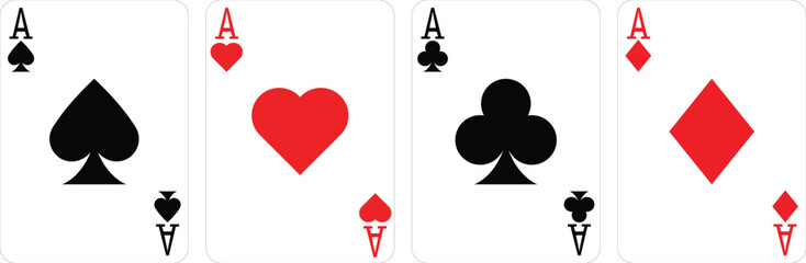 Simple Ace Playing card. Royal Flush Realistic playing cards symbol. Poker card suit with symbols of diamonds, clubs, hearts, spades. Design for casino, game design. Lucky Casino Cards.
