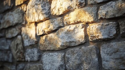 Fototapeta premium Classic stone building, close-up of textured stone facade, soft light creating shadows