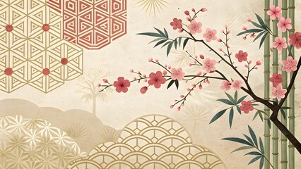 Stunning Serene Asian Inspired Wallpaper Mural with Delicate Blossoms.