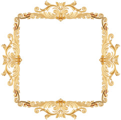 Golden frame on transparent background, cut out, 3D render
