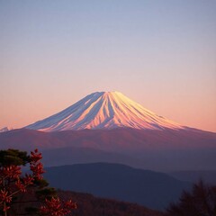 mount fuji, mountain at sunset