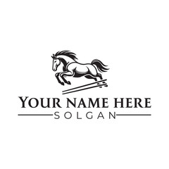 Illustration of a galloping horse long jumping, 