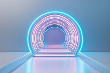 Obraz premium Futuristic glowing tunnel with neon blue and purple lights. Innovation and modern design concepts.