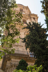 Bell tower of the Cathedral of the Incarnation of Malaga, Spain. The basilica is one of the most...