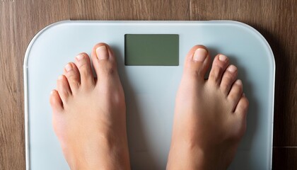  Persons feet on bathroom scales 
