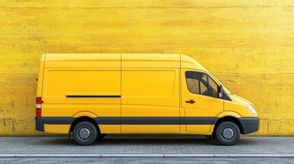 Vibrant Yellow Delivery Van Parked Against a Sunny Yellow Wall
