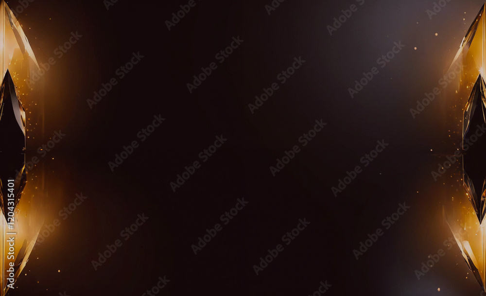 Poster a dark background with a gold border. the border is made of glass and has a shiny, reflective surfac