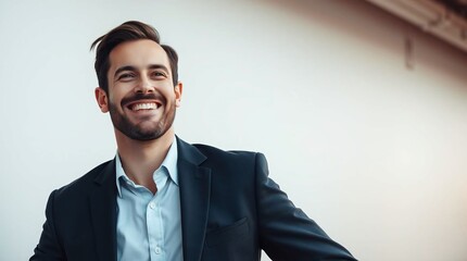 portrait of a handsome businessman smiling looking off camera