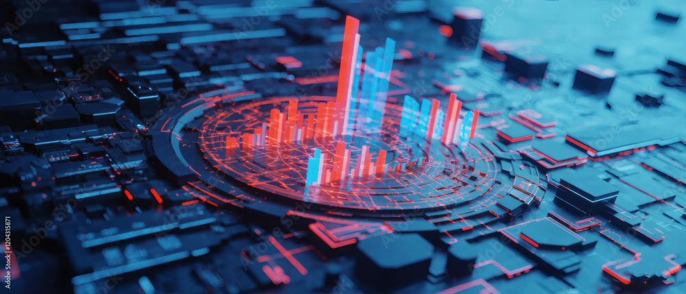 Poster abstract visualization of data and information in graph form, conceptual 3d illustration of futurist