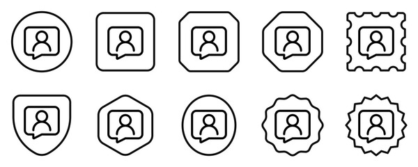 Vector share contact, bubble speech with person icon. Black, white background. Perfect for app and web interfaces, infographics, presentations, marketing, etc.