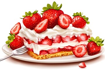 Luscious Strawberry Cream Cake Slice with Fresh Berries