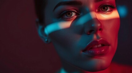 Close portrait of a beautiful woman with freckles or acne on face