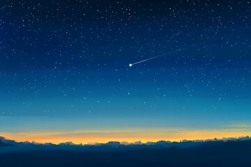 Celestial Event: Shooting Star Over Golden Horizon