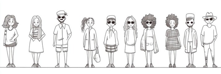 Whimsical Doodle of Diverse Characters in Unique Attire Celebrating Lifestyle and Culture