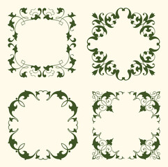 A set of vintage retro delicate botanical leafy blank frame design elements. 