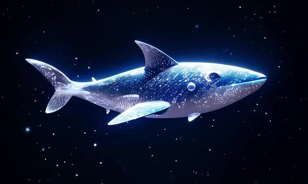 Cosmic surreal shark swimming in space a fantasy illustration universe 