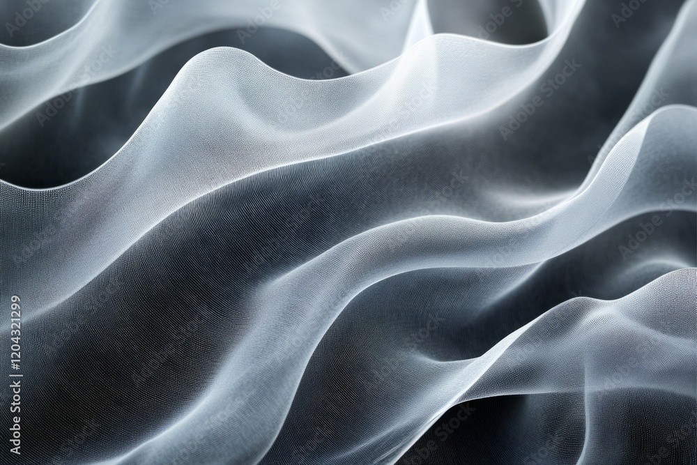 Poster smooth elegant white transparent fabric flowing on a dark background creating a beautiful and artist