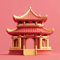 a mall 3d icon,Simple shape,red and gold color, chinese style, cartoon style,blender, clay material, lovely, softly smooth